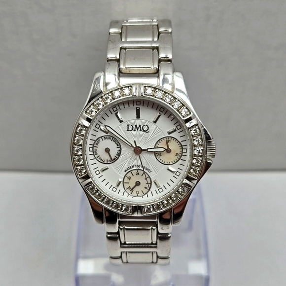 DMQ Accessories - Women’s DMQ Dress Watch Silver Tone Crystal Bezel Multifunction Dial New Battery
